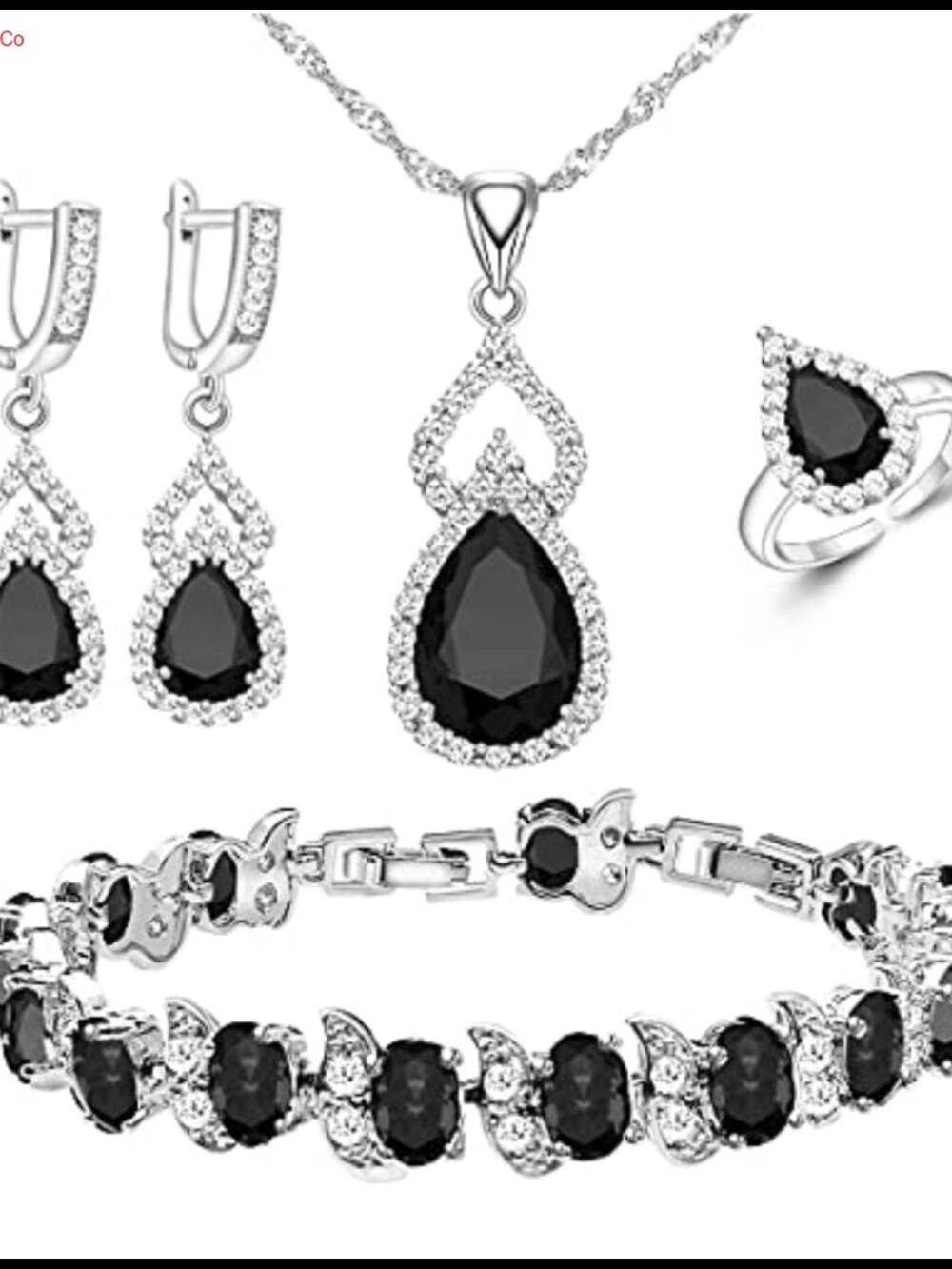 White Gold Plated CZ Jewelry Set Necklace Ring Earrings Bracelet